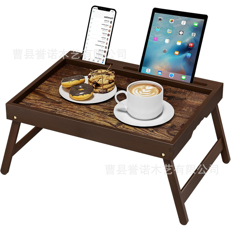 The New Grooved Bamboo Bed Tray Table with Foldable Legs Can Be Used as a Laptop Table or Snack Tray The New Grooved Bamboo Bed Tray Table with Foldable Legs Can Be Used as a Laptop Table or Snack Tray