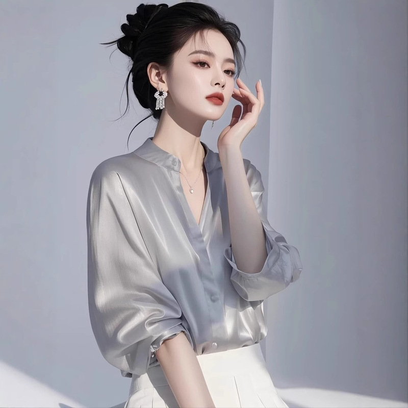 2025 Spring and Summer New Acetate Satin Casual Commuting Professional Shirt Feminine Drape Silky High-Quality Shirt 2025 Spring and Summer New Acetate Satin Casual Commuting Professional Shirt Feminine Drape Silky High-Quality Shirt