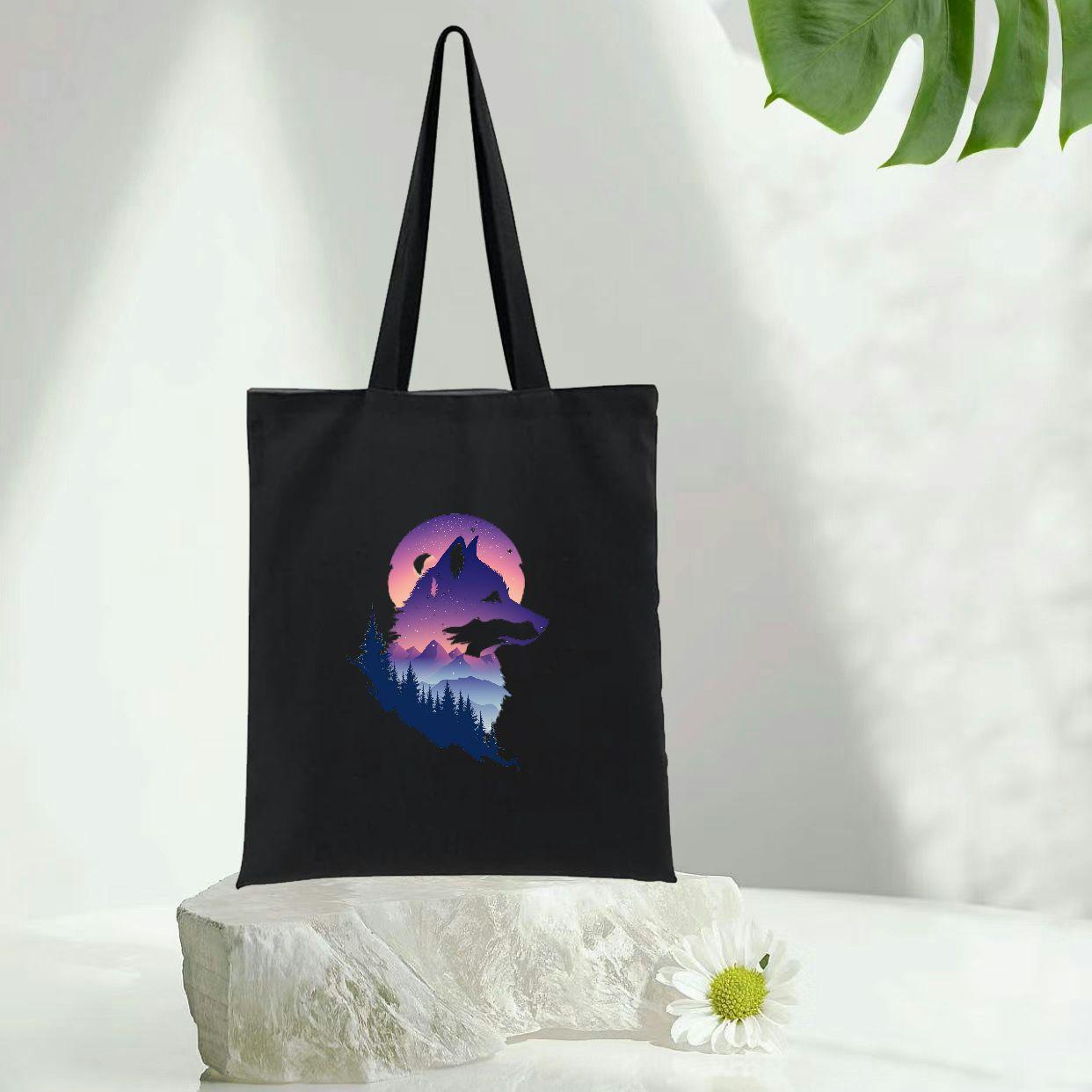 跨境热卖wolf design 帆布手提包轻便 可折叠适合日常通勤旅行