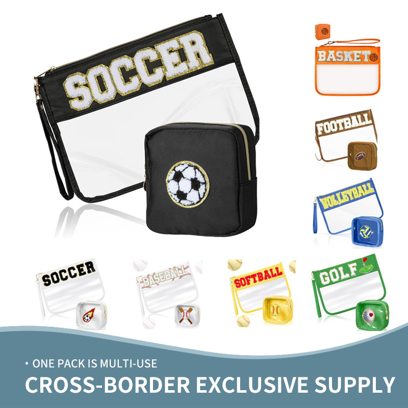 Amazon Cross Border Chenille Letter Cosmetic Bag PVC Large Capacity Portable Transparent Cosmetic Bag Travel Wash Bag