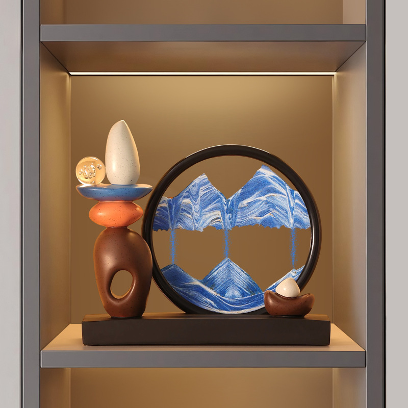 轻奢高档时来运转流沙画摆件欧式酒柜客厅办公室装饰品3D立体沙漏|undefined
