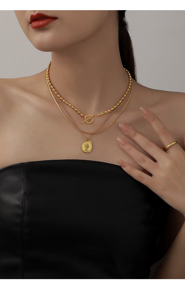 Banquet, Family Gathering, Tea Party Occasion Wholesale Jewelry Basic Modern Style Classic Style Geometric Round Titanium Steel Plating Three Layer Necklace Pendant Necklace
