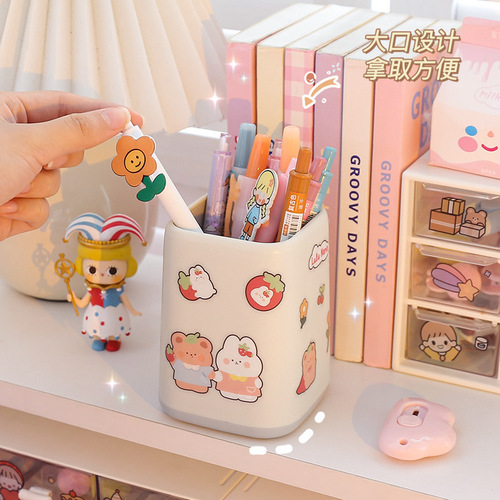 Cute cartoon pen holder for girls desktop large capacity pen barrel ins Japanese creative student office stationery storage box
