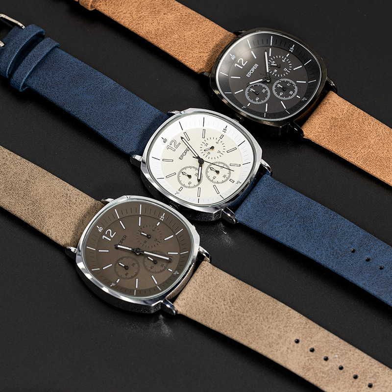 Fashion Trend Retro Hong Kong Style High-Looking Men's Watch Light Luxury Temperament Belt Large Dial Waterproof Quartz Watch