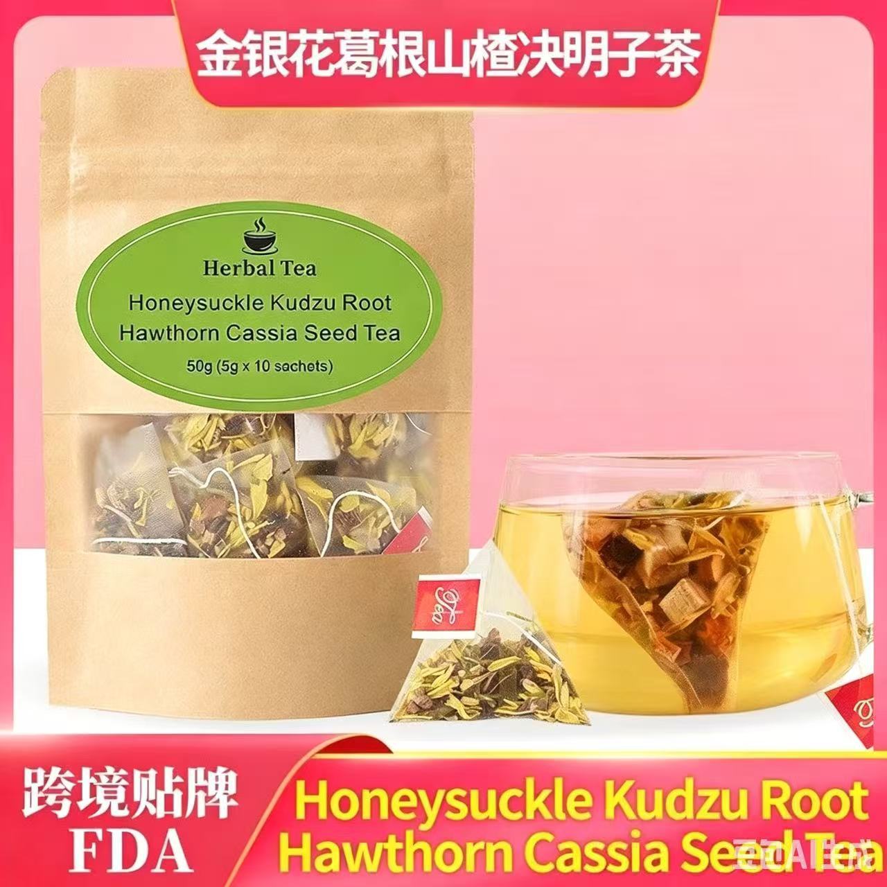 Honeysuckle Kudzu Hawthorn Cassia Herbal Tea Bag 5g x 10 Packs 50g Sugar Free Cold Brew Flower Tea in use
