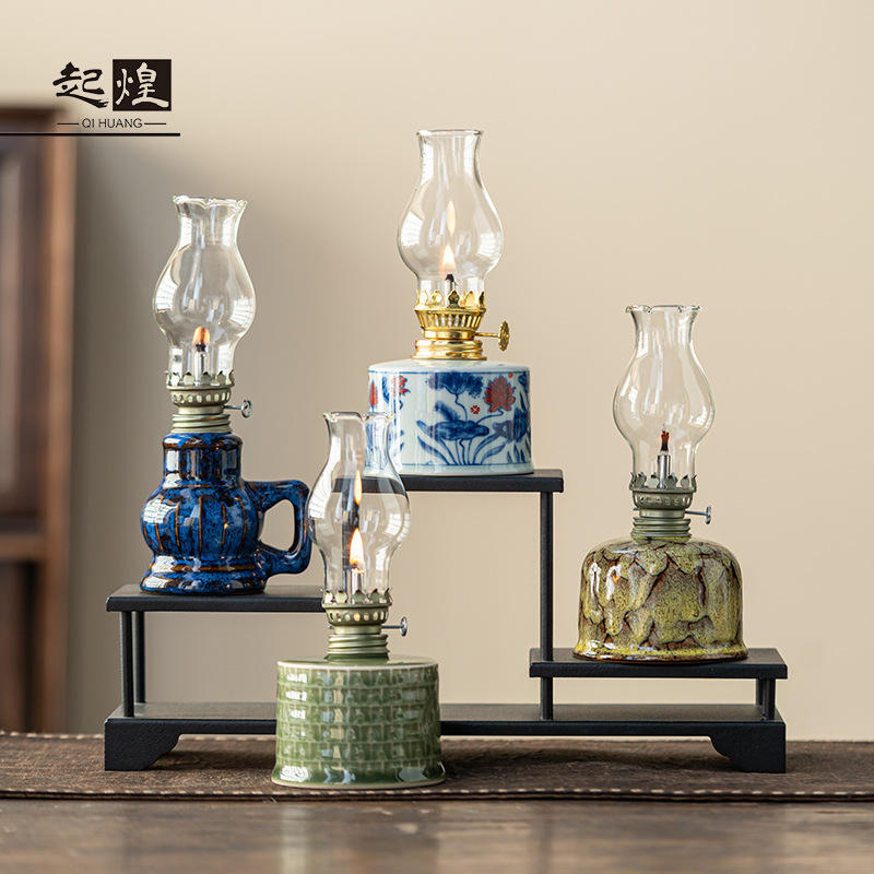 起煌创意陶瓷酥油灯露营氛围灯家居古风小油灯长明灯供佛摆件茶室|ms