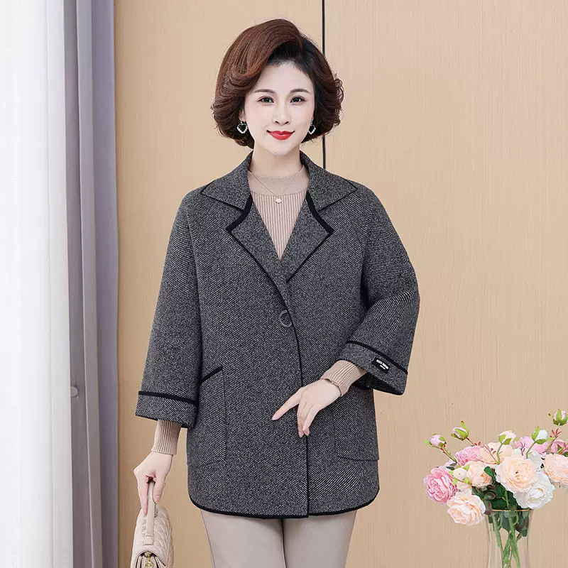 妈妈秋冬外套洋气时尚40岁50中年女装毛呢大衣女2023新款仿双面呢