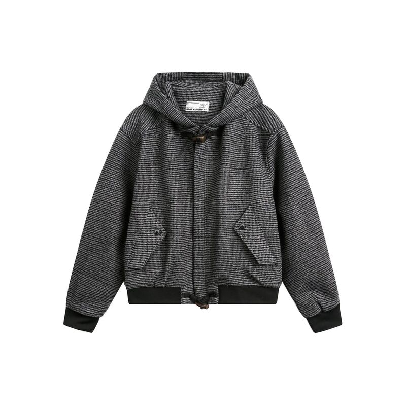Cropped Hooded Jacket with Coarse Floral Woven Stripes, Spring and Autumn Men's Fashion Trendy Versatile Loose Zipper Cardigan Jacket