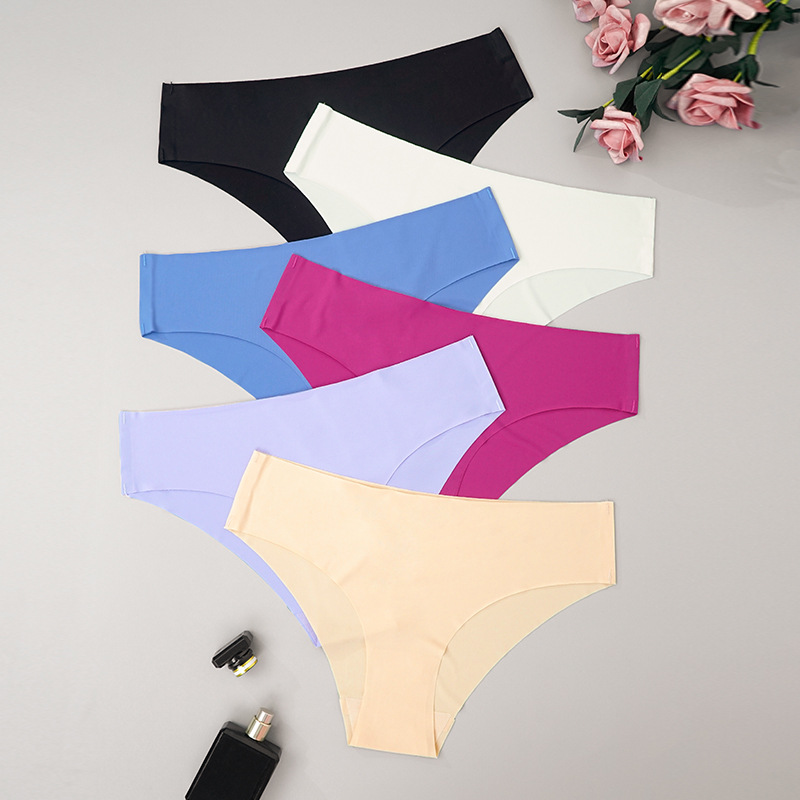 Amazon Cross-Border Women's Seamless Ice Silk Underwear One-Piece Large Size European and American Low-Waist Half-Covering Sports Briefs