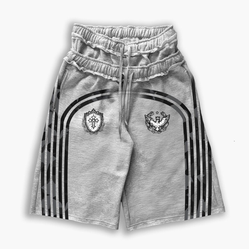 Summer Y2K Striped Print European and American Style Double-Layer Faux Two-Piece Sports Shorts Unisex