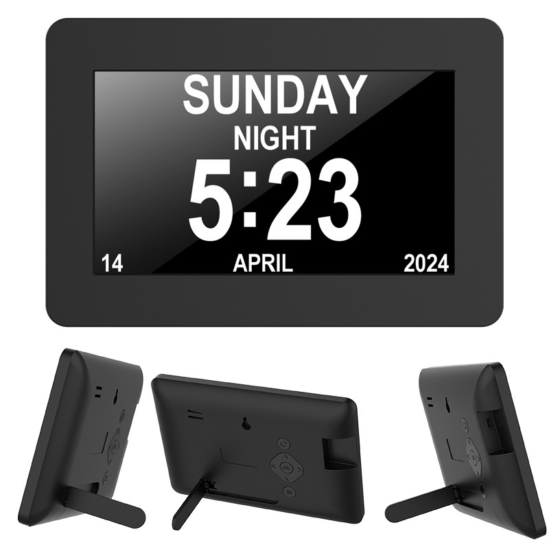 Cross-Border Hot Selling 7inch Clock Machine Electronic Large Character Calendar Alarm Clock for the Elderly Stand-Alone Advertising Machine Hd Digital Photo Frame
