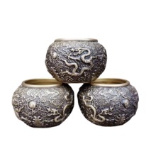 金色铜双龙水盂银色净水杯供水杯仿古色太极阴阳鱼杯