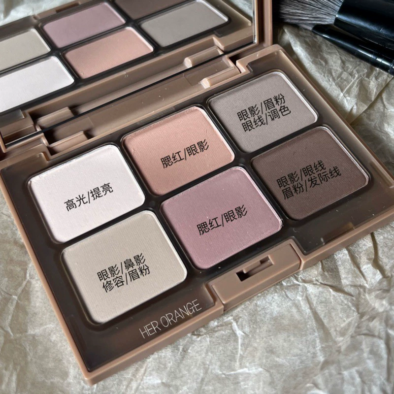 HERORANGE Complex eye shadow, face blush, highlighter, six colors, earth tones