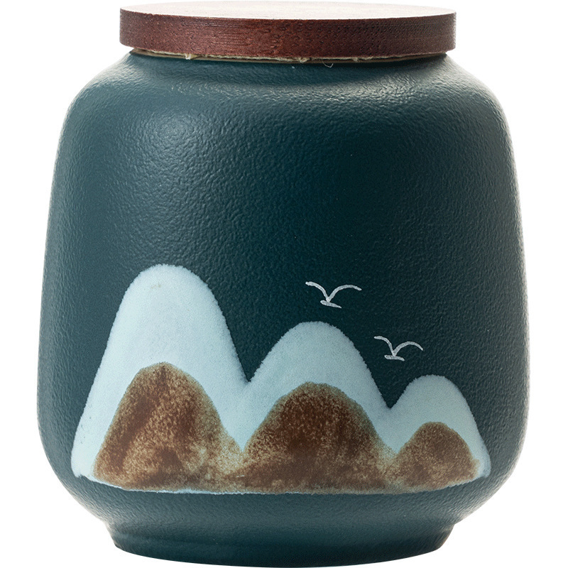 Yuanshan 茶缶木製蓋セラミック密封缶小さな茶包装ギフトポータブル薬用粉末缶カスタムロゴ|undefined
