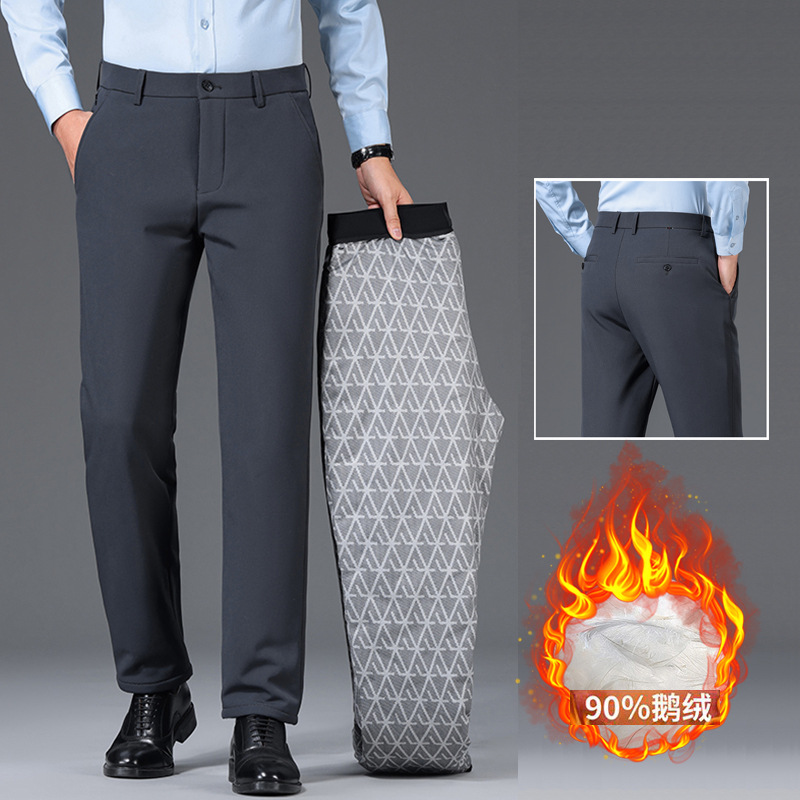 Men's down Pants Winter Middle-Aged Dad Thick Warm Casual Pants White Goose down Outerwear Cold-Proof Long Trousers Dress Pants