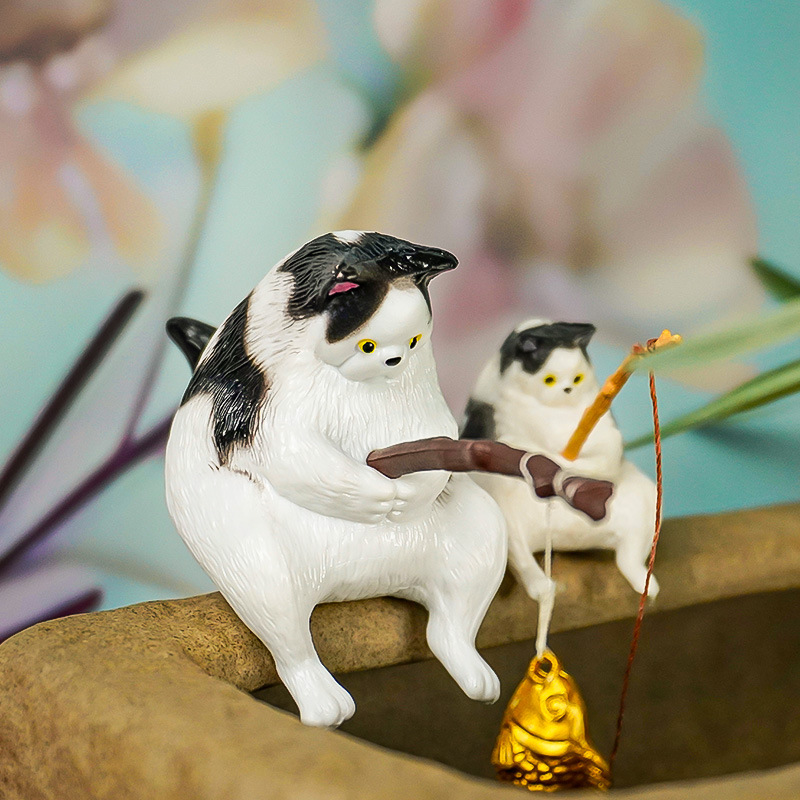 Nuevos productos Adornos de pesca de gatitos grandes Pecera paisajismo gato pesca gato pesca gato adornos colgantes