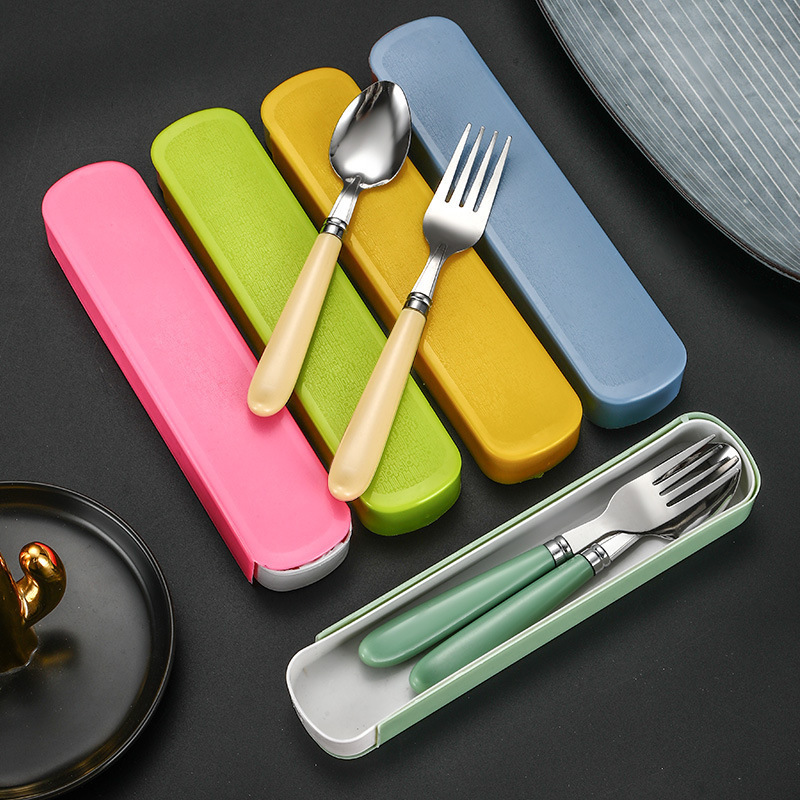 Stainless Steel Tableware Chopsticks Spoon Fork Fork Spoon Portable Travel Two-Piece Kitchen Storage Box Tableware Set