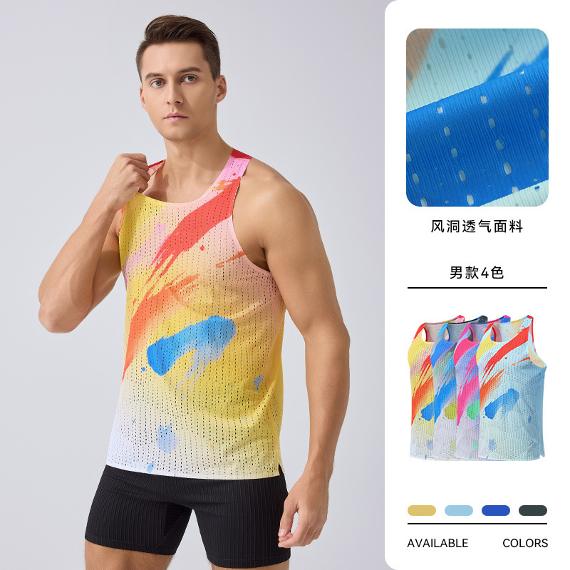 Cross-Border Quick-Drying Running Vest Summer Fitness Lightweight Breathable T-Shirt Men's Casual Sports Marathon Seamless Vest