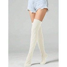 B 39829 Plaid knit over knee floor socks �����֯��ϥ�ذ���