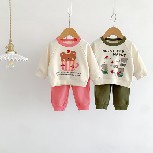 new autumn bear fashionable children's clothing children's sweatshirt two-piece set of male and female baby clothes spring and autumn clothing