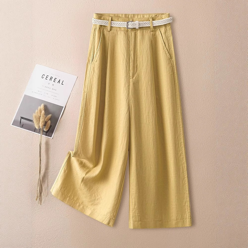 High-End Yellow Wide-Leg Pants for Women Summer 2025 New Summer Relaxed Sun Protection Straight Pants Petite Cropped Pants