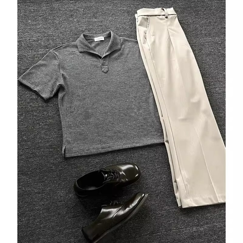 Dark Brown Polo Collar Short-Sleeve Men's Summer Old Money Style Heavy-Duty T-Shirt American Retro Regular Shoulder Half-Sleeve