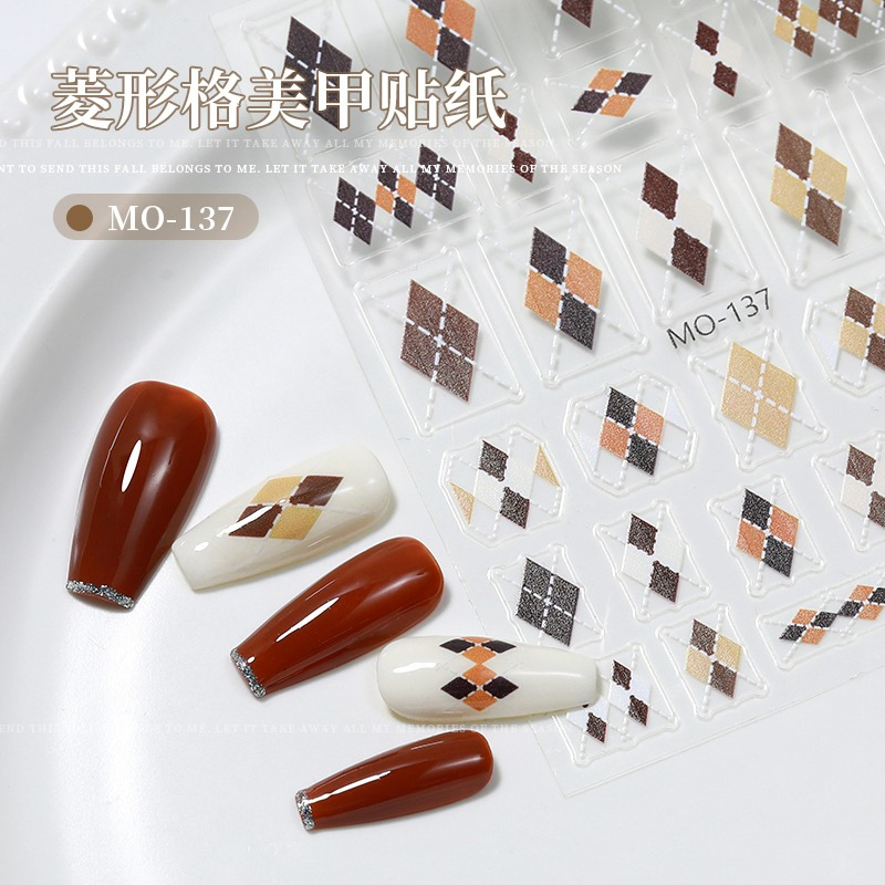Nueva Maillard Otoño e Invierno diamante Plaid uñas pegatinas delgada resistente alivio color a juego uñas pegatinas simple con adhesivo