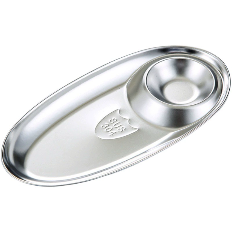 304 Закусочная тарелка из нержавеющей стали Овальная тарелка для картофеля фри с решеткой приправы Золотая тарелка для пельменей Жареная курица Дим Сум Тарелка