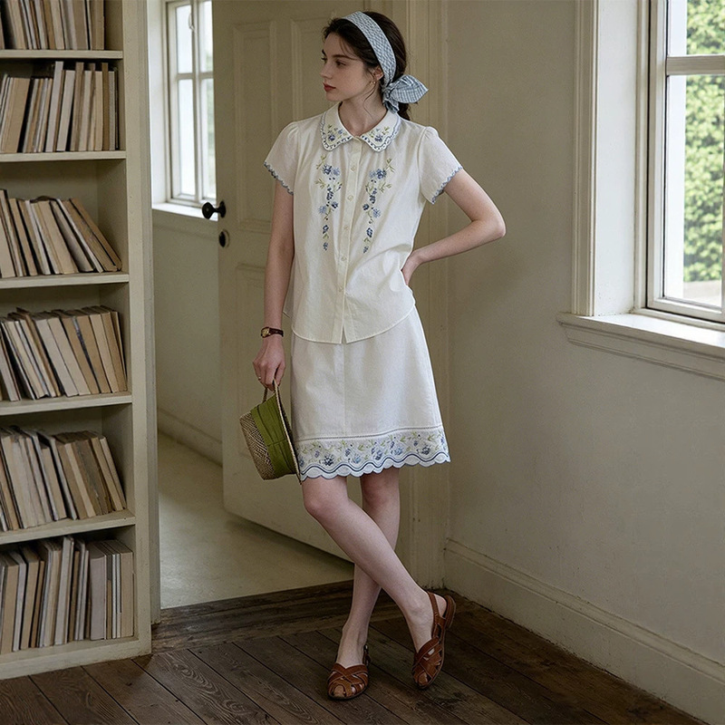 French-Style Retro High-End White Embroidered Shirt and Skirt Two-Piece Set for Women, 2026 Super Trendy Outfit Complete Set French-Style Retro High-End White Embroidered Shirt and Skirt Two-Piece Set for Women, 2026 Super Trendy Outfit Complete Set