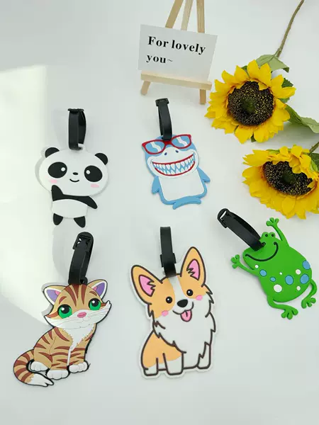 Factory direct creative cartoon animal boarding luggage tag pvc soft rubber anti-lost strap luggage tag wholesale
