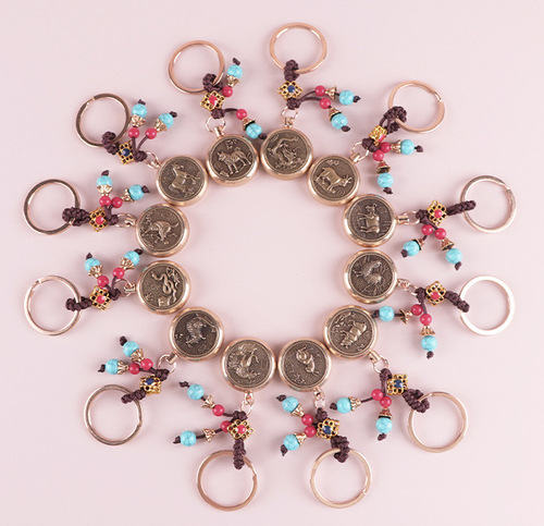 Transshipment and fortune-making twelve zodiac signs rotating handle pendant pure copper toy decompression artifact key chain toy pendant