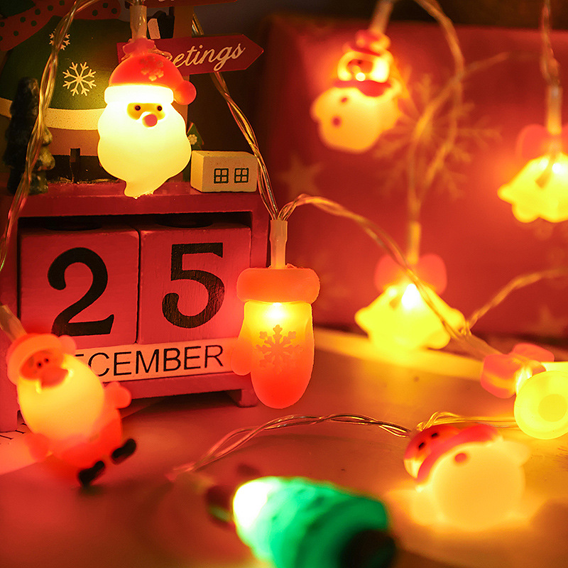 Nuevas luces de Navidad transfronterizas cadena de luces de cortina de forma de dibujos animados de Santa Claus luces LED decoración de ventanas de habitación