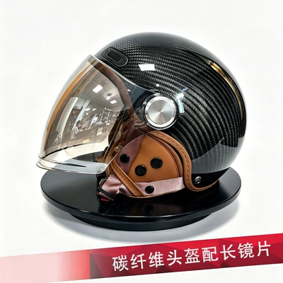 Retro Motorcycle Helmet, Motosiklet kaskı (dəbilqə) - bright-long-lens-carbon-brazing-3k-m