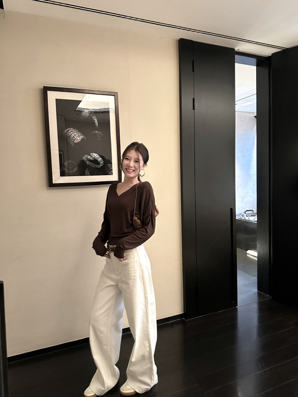 早秋万能搭2025秋季宽松显瘦休闲直筒裤长裤韩代百搭白色牛仔裤女|undefined