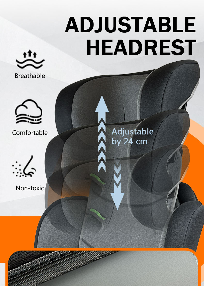 Child Safety Seat for Car Use with High Backrest Booster Cushion, Isize Certified, Suitable for 3-12 Years Old, 100-150cm Adjustable