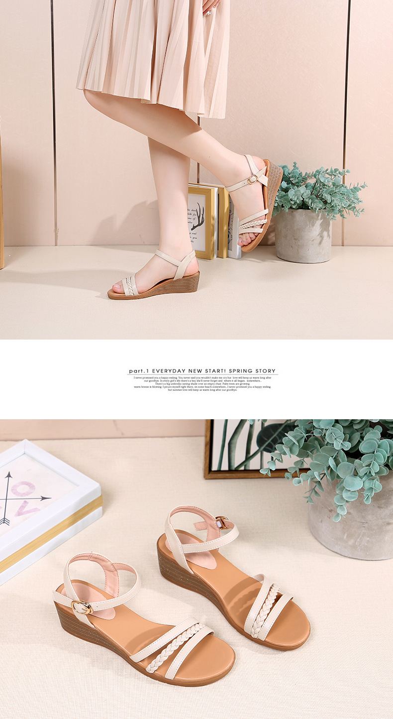 Sandal nữ đế xuồng da thật, quai chữ V đơn giản, đế mềm thoải mái — Trắng be chi tiết 17