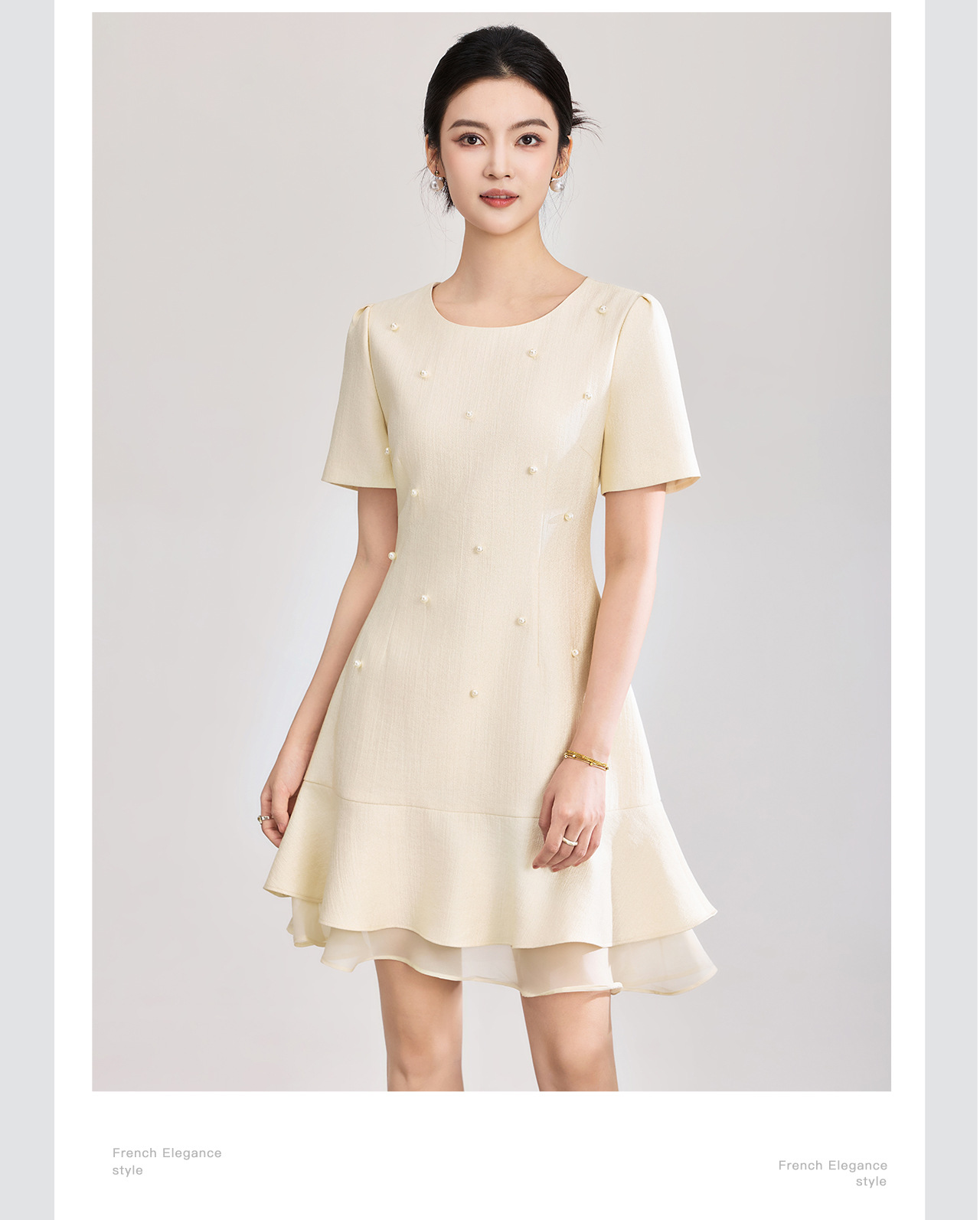 Váy maxi nữ thắt eo kiểu Pháp phong cách thiên kim đính châu lá sen — màu đen chi tiết 8