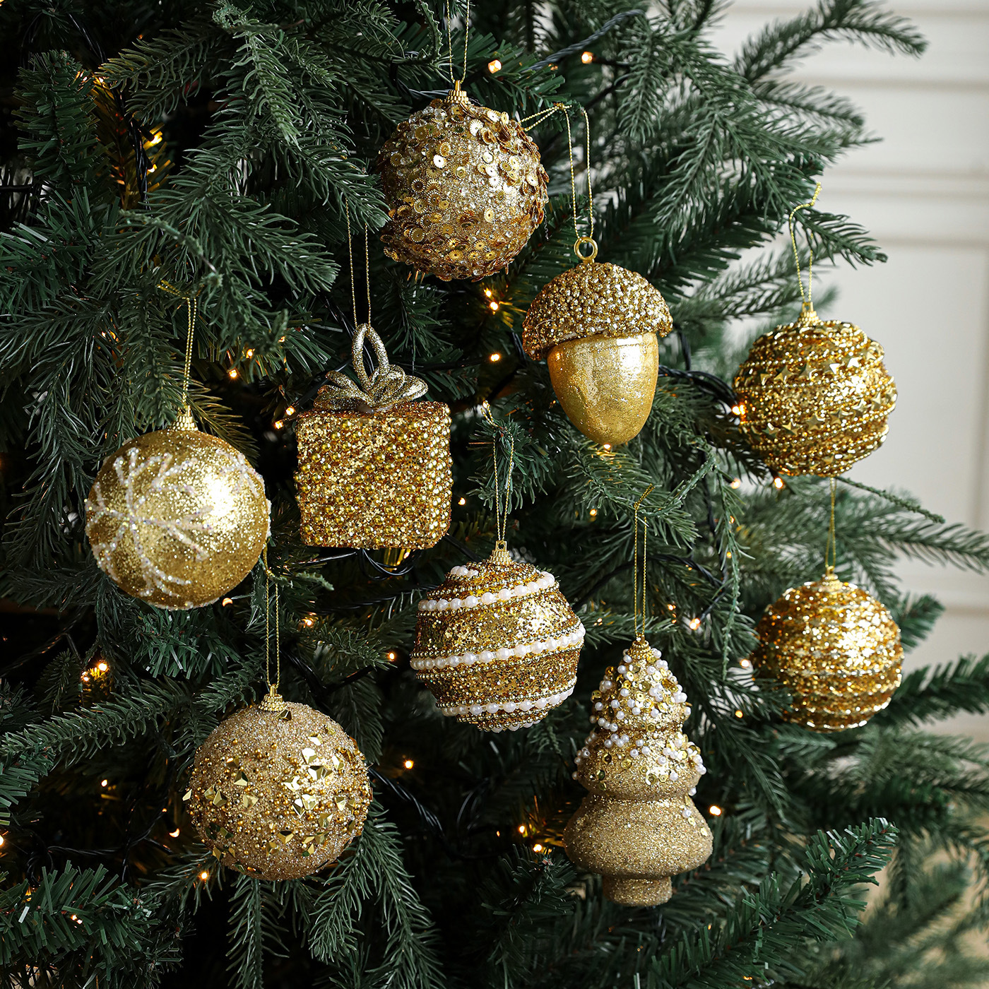 Nuevo oro espuma bola de Navidad colgante polvo brillante polvo adhesivo árbol de Navidad colgante bola decoración colgante diseño