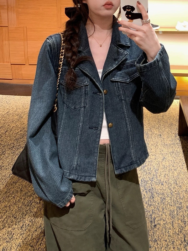 蓝调时刻 私服复古做旧牛仔外套女早秋韩系小众上衣|undefined