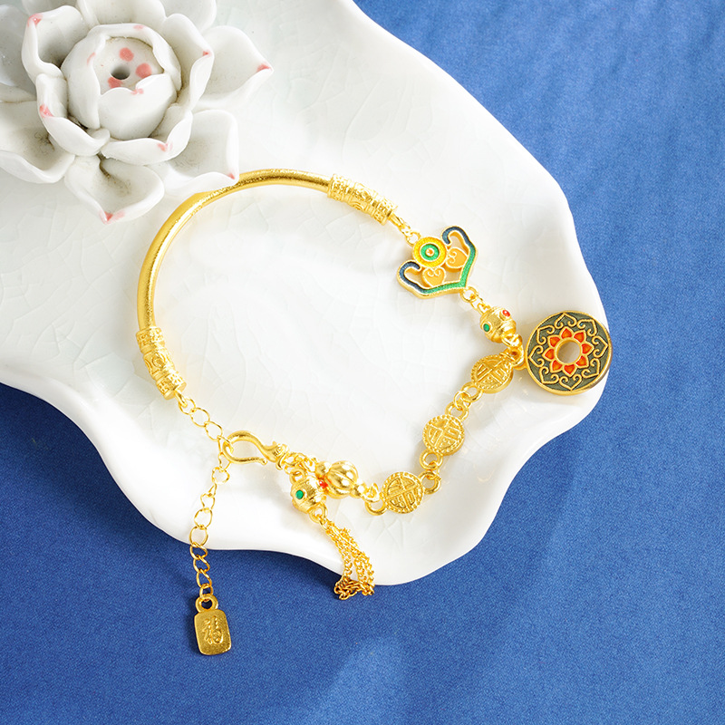 Gufa Sha Jinfu marca calabaza fresa nueva pulsera de flor de esmalte chino Ge Sang no se desvanecerá durante mucho tiempo joyas de lujo ligeras fuente