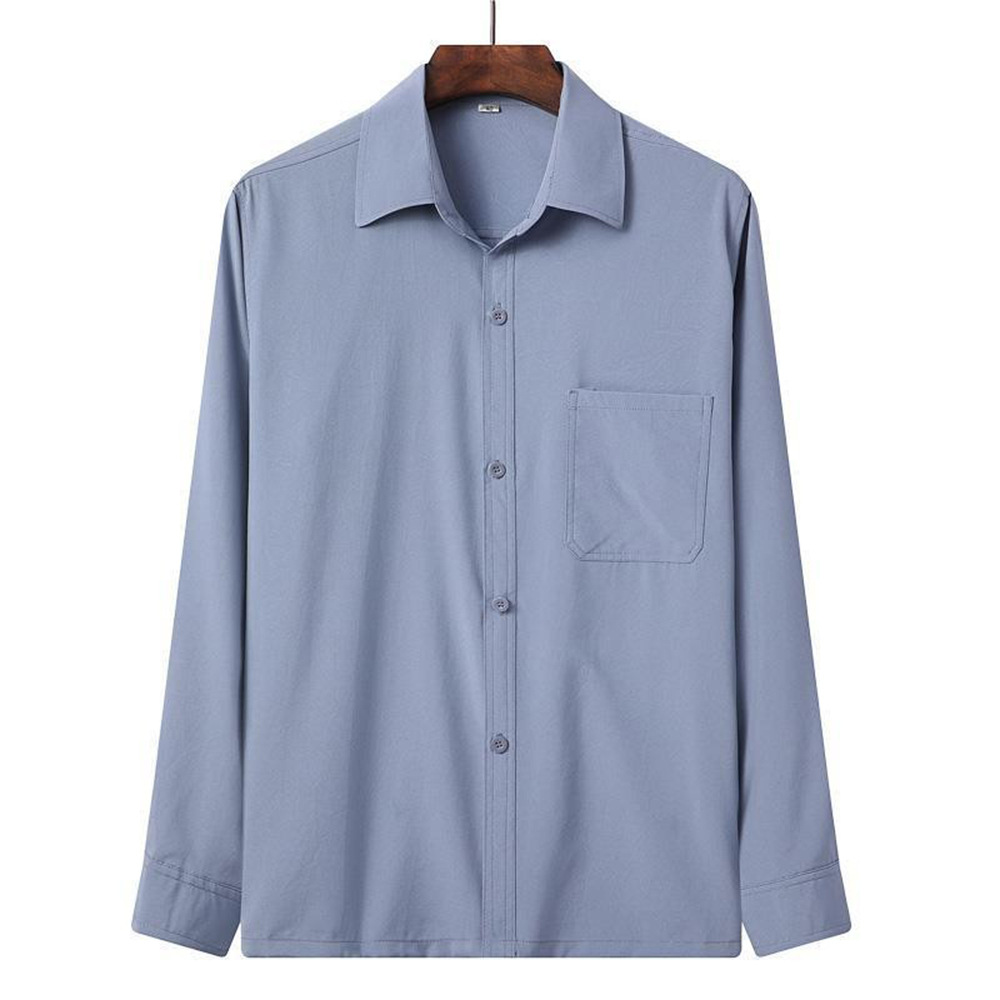 Primavera, otoño y verano color sólido camisa de hombre de mediana edad y ancianos de manga larga de poliéster algodón solapa camisa de hombre agente mayorista