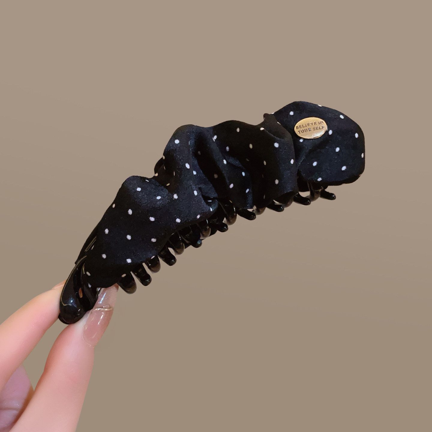 1# black polka dot banana clip about 13cm