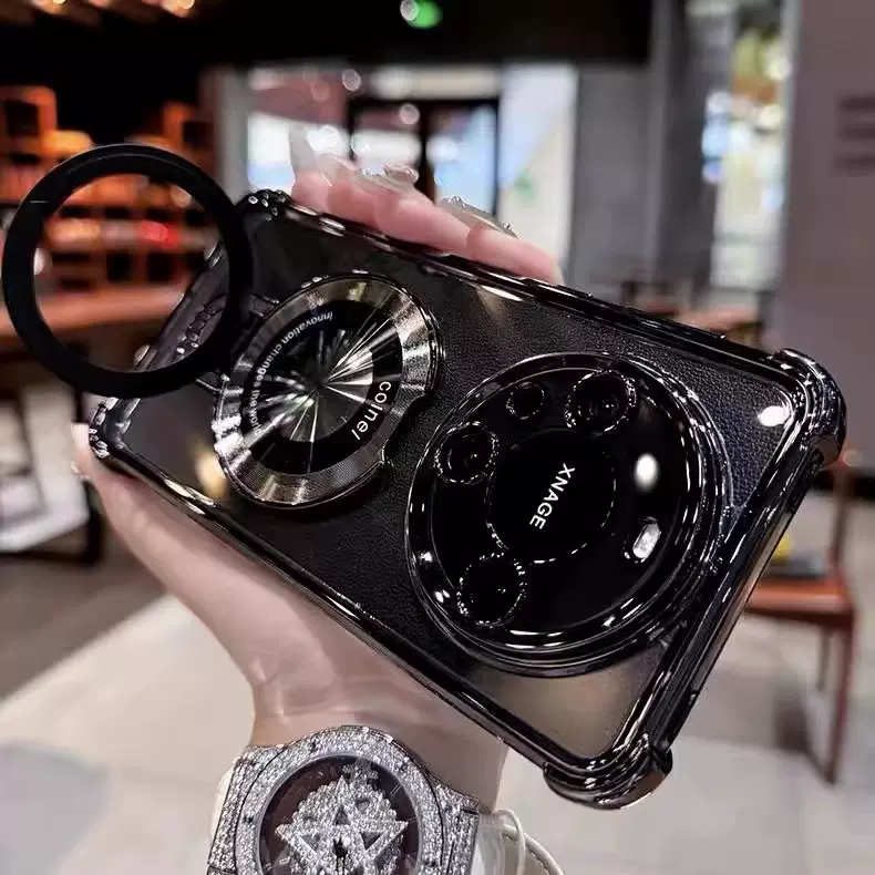 适用华为Mate80/70四角气囊防摔手机壳电镀自带支架镜头膜软壳