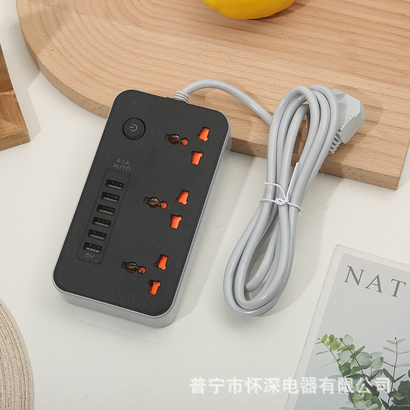 6USB Z64 # 3A caja de color neutral de carga rápida inteligente en blanco y negro enchufe de paquete opcional con puerta de seguridad naranja