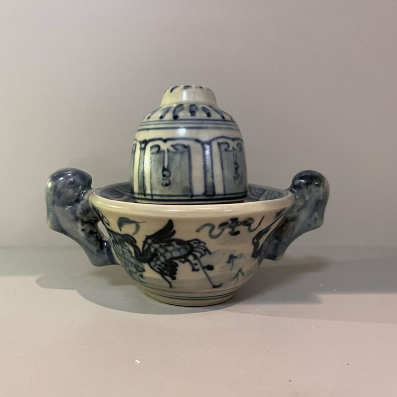 Ming Blue and White Cloud Crane Pattern Oil Lamp Candlestick Folk Antique Antique Collection Old Porcelain Old Objects Old Antique Porcelain Ornaments
