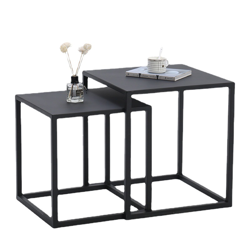 Simple mesa de café pequeña mesa cuadrada pequeño apartamento sala de estar cuadrada combinación hierro sofá mesa de esquina lateral,