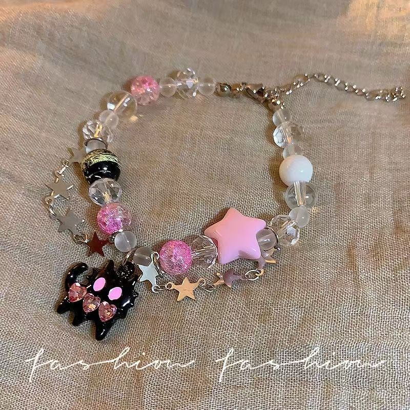 Colorful Ice Transparent Funny Cat Bracelet for Women, Accessible Luxury and High-End Five-Pointed Star Double-Layer Bracelet Ins Niche Design