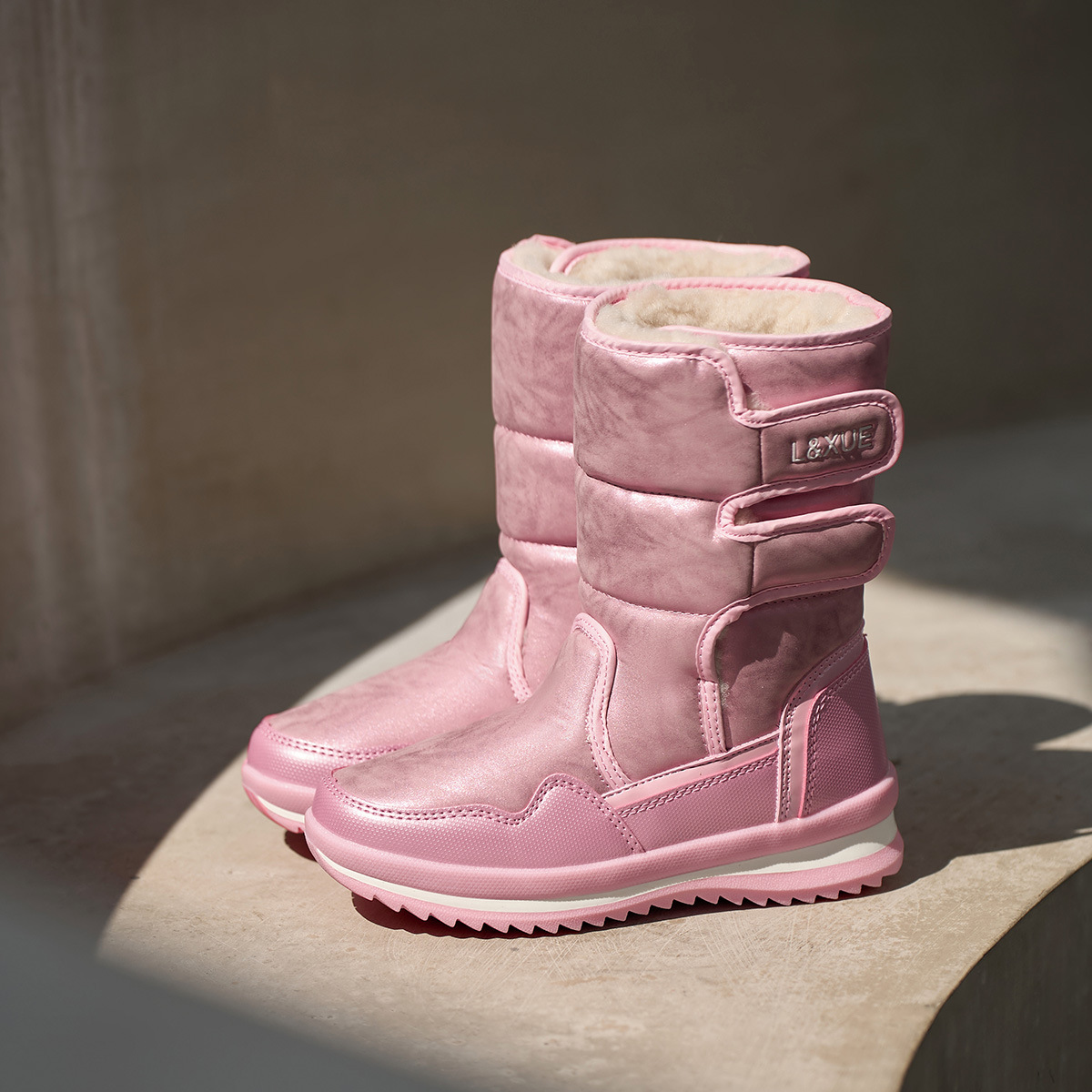 Cross-Border Winter Parent-Child Warm Non-Slip Waterproof Ski Thickened Wool Snow Boots for Women, Middle and Large Children, Mid-Calf Cotton Shoes