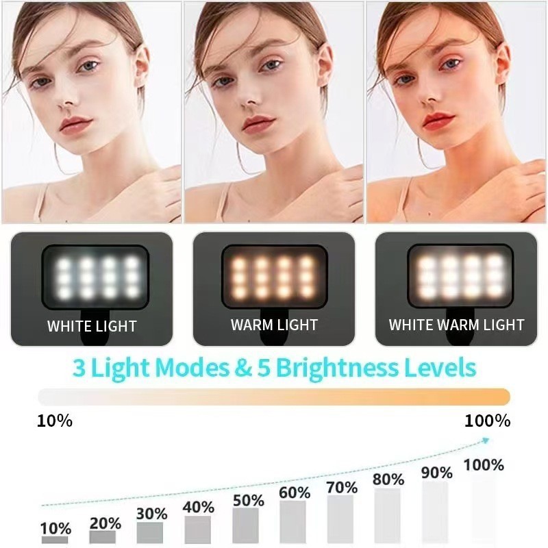 Üç Renkli Ayarlanabilir Canlı Yayın Işığı Mini Fotoğrafçılık Açık Hava Çekim Telefon Işığı Mini Taşınabilir LED Selfie Işığı Dolgu Işığı