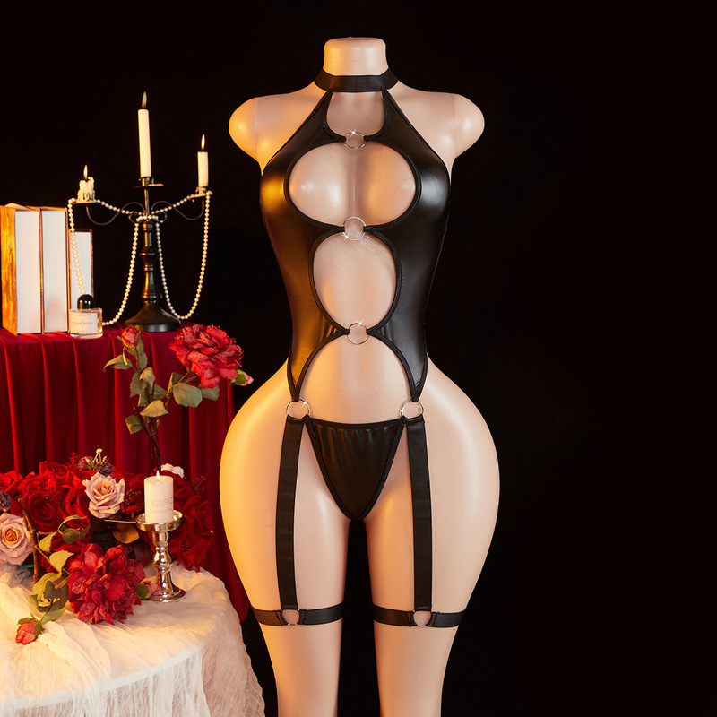 Sexy Black Erotic Pu Bodysuit Nightclub Style Bondage Leather Teasing Bodysuit Erotic Outfit Cross-Border Hot Item Sexy Black Erotic Pu Bodysuit Nightclub Style Bondage Leather Teasing Bodysuit Erotic Outfit Cross-Border Hot Item